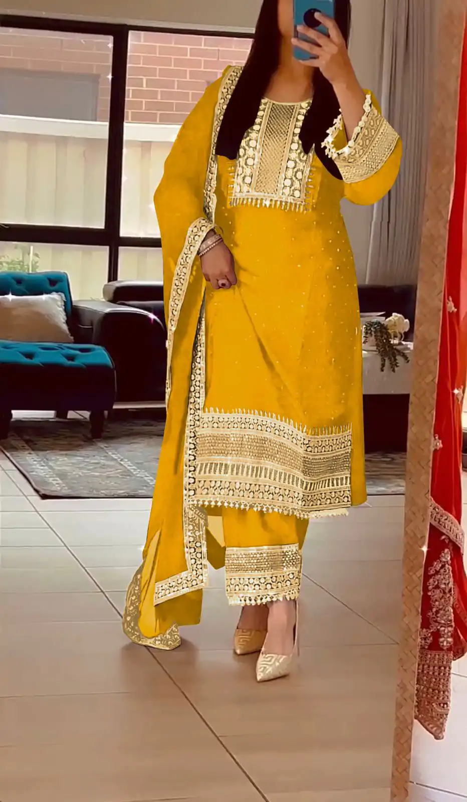 ZF 371 Yellow Color Chinnon Silk Embroidery Salwar Suit Casual, Wedding, Party, Events Etc. Expected Delivery 4-6 Working Days 2099/- | Jump Suits, Salwar suit, Casual Suits, Creative suits, Designer Suits, Palazzo Suits, Party Wear Suits, Patiala Suits, Straight Suits