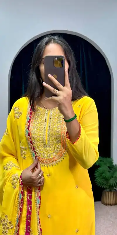 ST 1050 Yellow Color Georgette Embroidery Stone & Mirror Salwar Suit Casual, Wedding, Party, Festive, Events Etc. Expected Delivery 4-6 Working Days @2199/- | Jump Suits, Salwar suit, Casual Suits, Creative suits, Designer Suits, Palazzo Suits, Party Wear Suits, Patiala Suits, Straight Suits