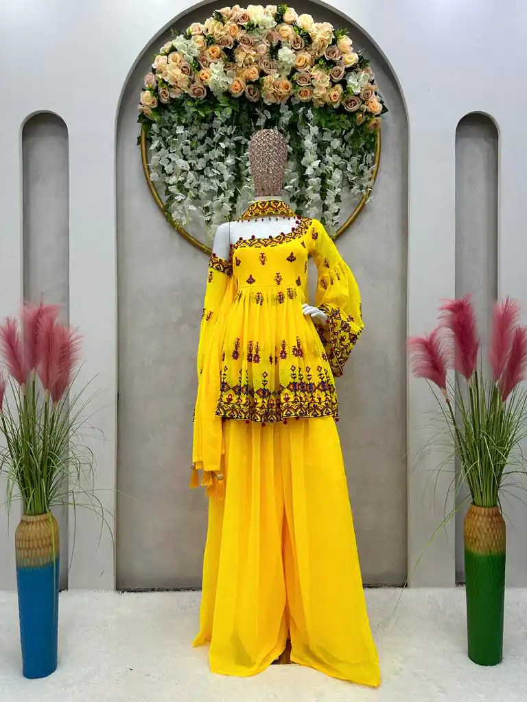 RTC 5576 Yellow Color Foix Georgette Thread Sequence Work Salwar Suit Wedding, Party, Festive, Events Etc. Expected Delivery 4-6 Working Days @2099/- | Jump Suits, Salwar suit, Casual Suits, Creative suits, Designer Suits, Palazzo Suits, Party Wear Suits, Patiala Suits, Straight Suits