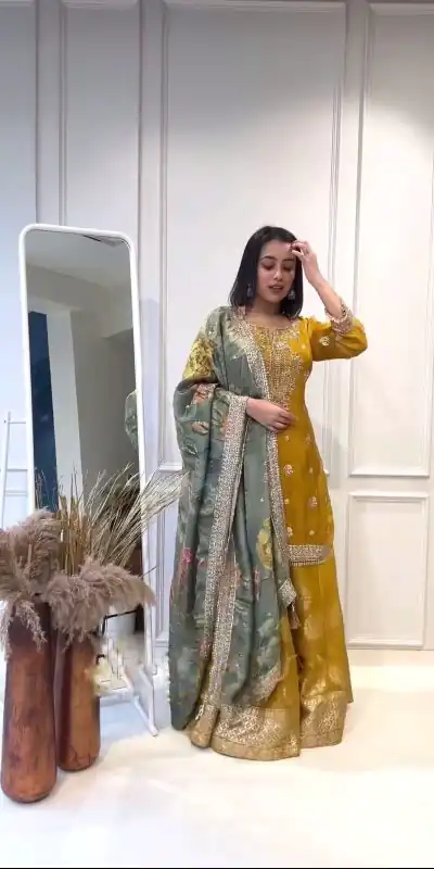 NSR 807 Yellow Color Pure Heavy Chinnon Silk Embroidery Salwar Suit Casual, Party Festive, Events Etc. Expected Delivery 4-6 Working Days @2199/ | Jump Suits, Salwar suit, Casual Suits, Creative suits, Designer Suits, Palazzo Suits, Party Wear Suits, Patiala Suits, Straight Suits