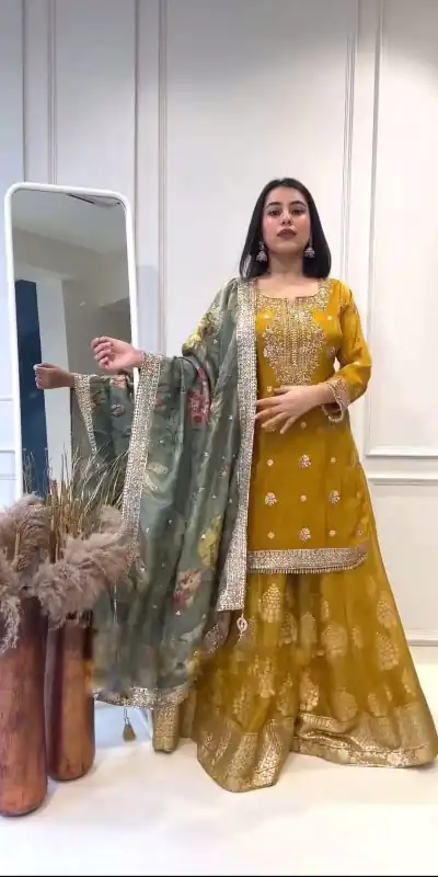 NSR 807 Yellow Color Pure Heavy Chinnon Silk Embroidery Salwar Suit Casual, Party Festive, Events Etc. Expected Delivery 4-6 Working Days @2199/ | Jump Suits, Salwar suit, Casual Suits, Creative suits, Designer Suits, Palazzo Suits, Party Wear Suits, Patiala Suits, Straight Suits