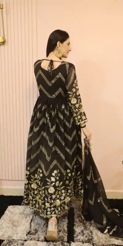  DC G51 Black Color Georgette Sequence Embroidery Gown Casual, Wedding, Party, Festive, Events Etc. Expected Delivery 4-6 Working Days @2099/- | Gowns, Bollywood Gowns, Creative Gowns, Designer Gowns, Embroidered Gowns, Party Wear Gowns