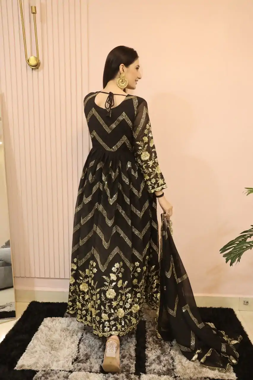  DC G51 Black Color Georgette Sequence Embroidery Gown Casual, Wedding, Party, Festive, Events Etc. Expected Delivery 4-6 Working Days @2099/- | Gowns, Bollywood Gowns, Creative Gowns, Designer Gowns, Embroidered Gowns, Party Wear Gowns