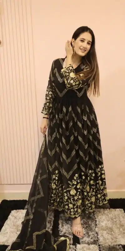  DC G51 Black Color Georgette Sequence Embroidery Gown Casual, Wedding, Party, Festive, Events Etc. Expected Delivery 4-6 Working Days @2099/- | Gowns, Bollywood Gowns, Creative Gowns, Designer Gowns, Embroidered Gowns, Party Wear Gowns