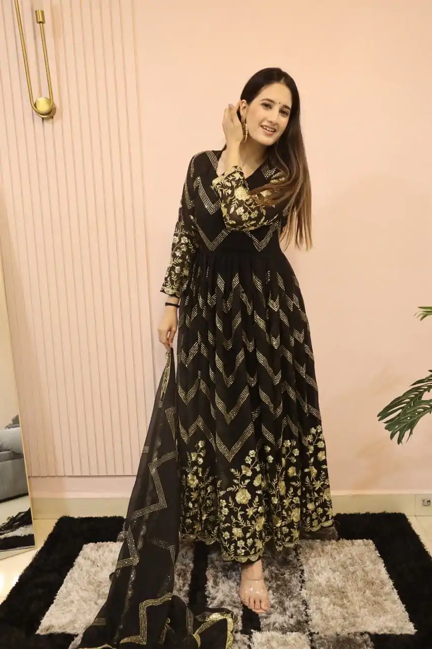  DC G51 Black Color Georgette Sequence Embroidery Gown Casual, Wedding, Party, Festive, Events Etc. Expected Delivery 4-6 Working Days @2099/- | Gowns, Bollywood Gowns, Creative Gowns, Designer Gowns, Embroidered Gowns, Party Wear Gowns