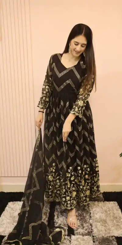  DC G51 Black Color Georgette Sequence Embroidery Gown Casual, Wedding, Party, Festive, Events Etc. Expected Delivery 4-6 Working Days @2099/- | Gowns, Bollywood Gowns, Creative Gowns, Designer Gowns, Embroidered Gowns, Party Wear Gowns