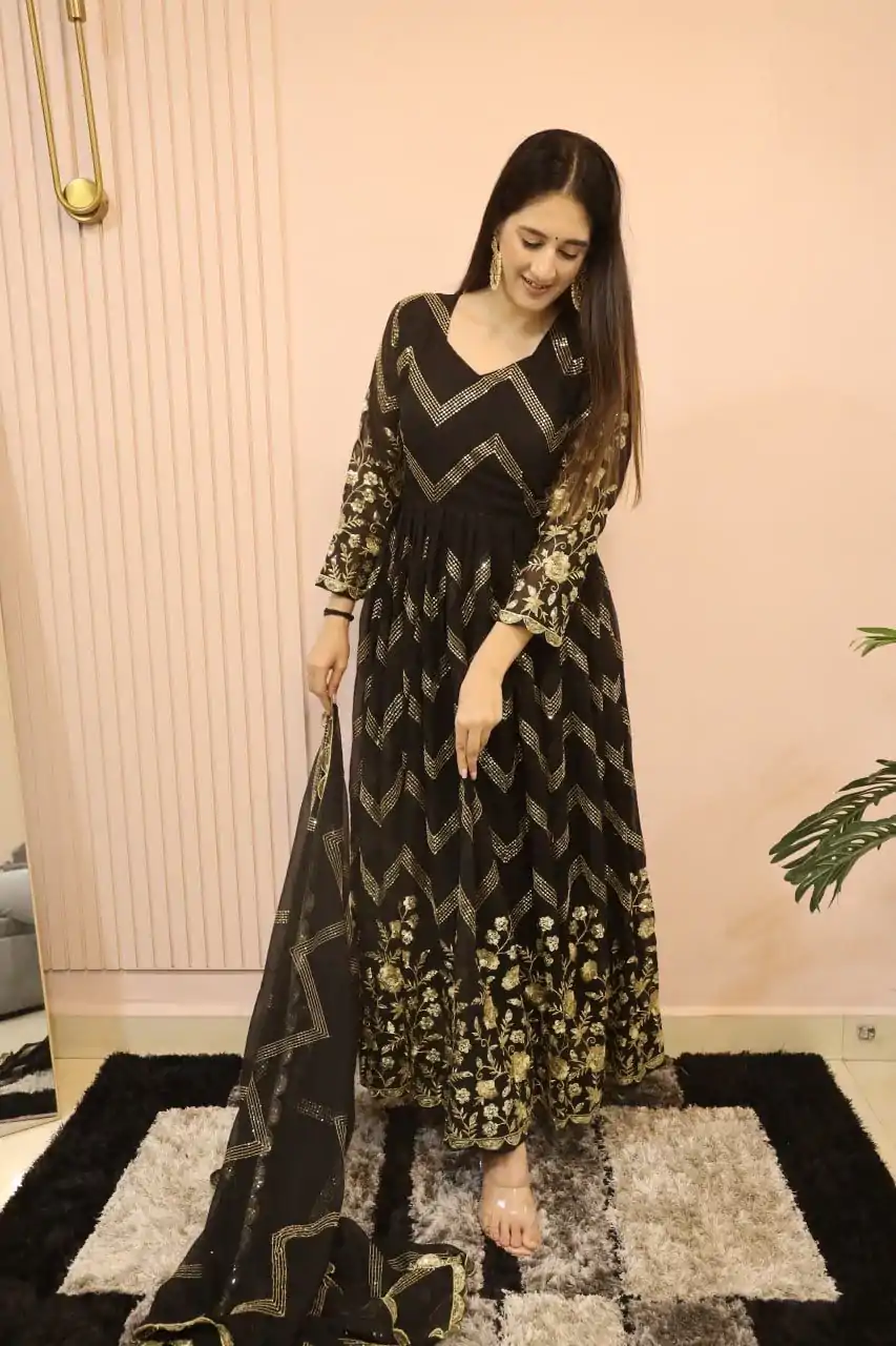  DC G51 Black Color Georgette Sequence Embroidery Gown Casual, Wedding, Party, Festive, Events Etc. Expected Delivery 4-6 Working Days @2099/- | Gowns, Bollywood Gowns, Creative Gowns, Designer Gowns, Embroidered Gowns, Party Wear Gowns