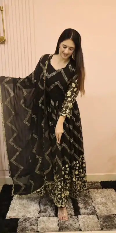  DC G51 Black Color Georgette Sequence Embroidery Gown Casual, Wedding, Party, Festive, Events Etc. Expected Delivery 4-6 Working Days @2099/- | Gowns, Bollywood Gowns, Creative Gowns, Designer Gowns, Embroidered Gowns, Party Wear Gowns