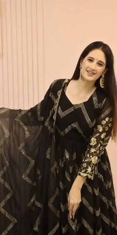  DC G51 Black Color Georgette Sequence Embroidery Gown Casual, Wedding, Party, Festive, Events Etc. Expected Delivery 4-6 Working Days @2099/- | Gowns, Bollywood Gowns, Creative Gowns, Designer Gowns, Embroidered Gowns, Party Wear Gowns