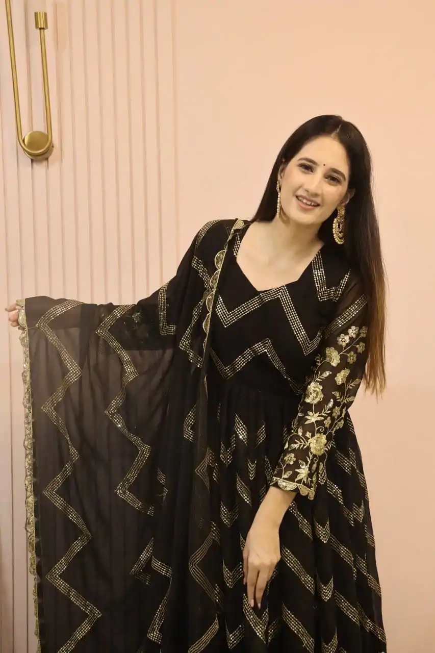  DC G51 Black Color Georgette Sequence Embroidery Gown Casual, Wedding, Party, Festive, Events Etc. Expected Delivery 4-6 Working Days @2099/- | Gowns, Bollywood Gowns, Creative Gowns, Designer Gowns, Embroidered Gowns, Party Wear Gowns