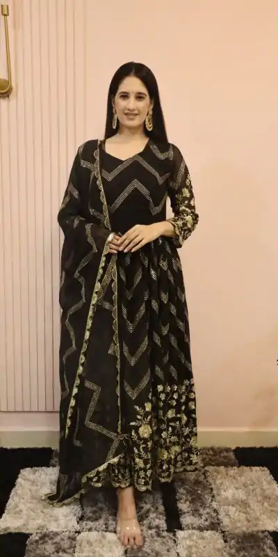  DC G51 Black Color Georgette Sequence Embroidery Gown Casual, Wedding, Party, Festive, Events Etc. Expected Delivery 4-6 Working Days @2099/- | Gowns, Bollywood Gowns, Creative Gowns, Designer Gowns, Embroidered Gowns, Party Wear Gowns