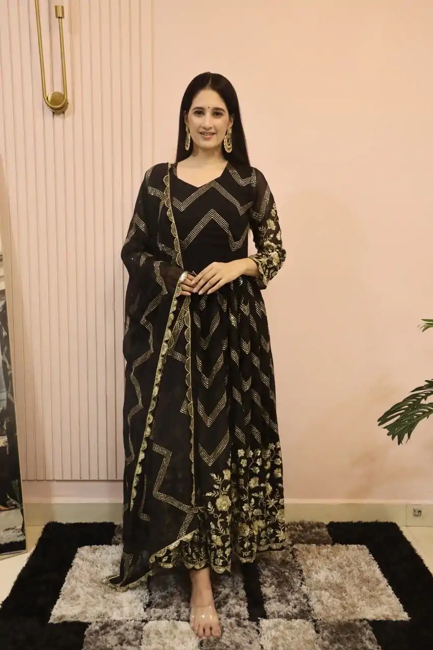  DC G51 Black Color Georgette Sequence Embroidery Gown Casual, Wedding, Party, Festive, Events Etc. Expected Delivery 4-6 Working Days @2099/- | Gowns, Bollywood Gowns, Creative Gowns, Designer Gowns, Embroidered Gowns, Party Wear Gowns