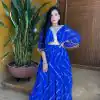 Peaceful Royal Blue Color Fox Georgette Embroidery Lace Gown