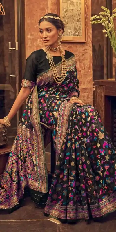 DDF 502 Black Color Kashmiri Running Thread Zari Work Saree Casual, Party Wear, Events, Festivals Etc. Expected Delivery 4-6 Working Days 2399/- | Designer Sarees, Sarees, Bollywood Sarees, Creative Sarees, Embroidered Sarees, Ethnic Saree, Modern Digital sarees, Party Wear Sarees