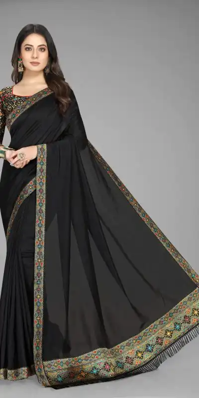 DDH Black Color Vichitra Silk Rich Pallu Jacquard Border Saree Events Casual, Wedding, Festive, Events Etc. Expected Delivery  4-6 Working Days @1549/- | Designer Sarees, Sarees, Bollywood Sarees, Creative Sarees, Embroidered Sarees, Ethnic Saree, Modern Digital sarees, Party Wear Sarees