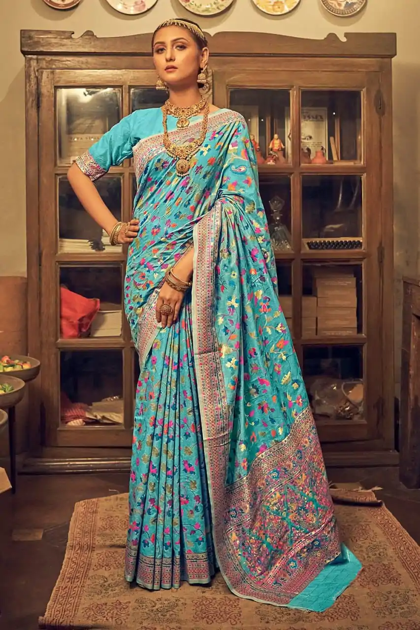 DDF 502 Blue Color Kashmiri Running Thread Zari Work Saree Casual, Party Wear, Events, Festivals Etc. Expected Delivery 4-6 Working Days 2399/- | Designer Sarees, Sarees, Bollywood Sarees, Creative Sarees, Embroidered Sarees, Ethnic Saree, Modern Digital sarees, Party Wear Sarees