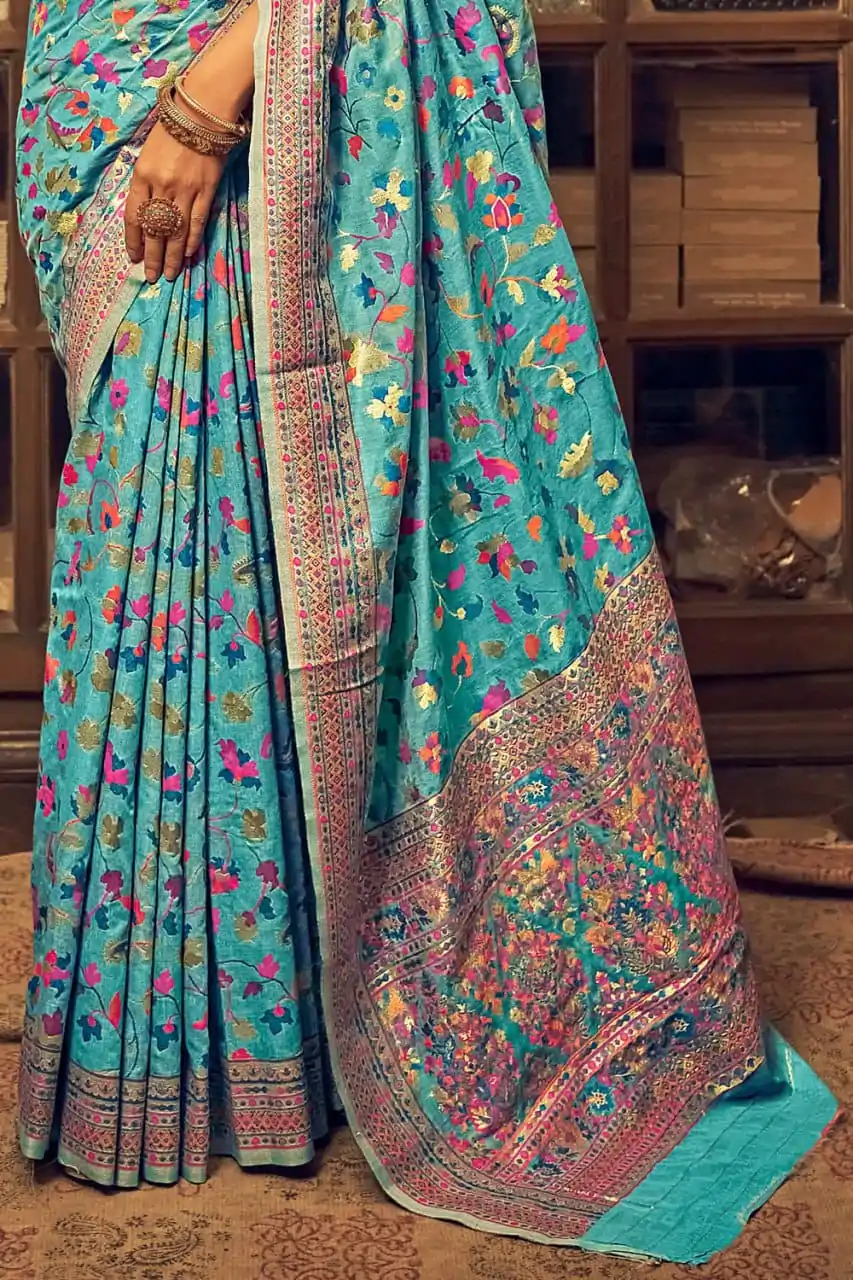 DDF 502 Blue Color Kashmiri Running Thread Zari Work Saree Casual, Party Wear, Events, Festivals Etc. Expected Delivery 4-6 Working Days 2399/- | Designer Sarees, Sarees, Bollywood Sarees, Creative Sarees, Embroidered Sarees, Ethnic Saree, Modern Digital sarees, Party Wear Sarees