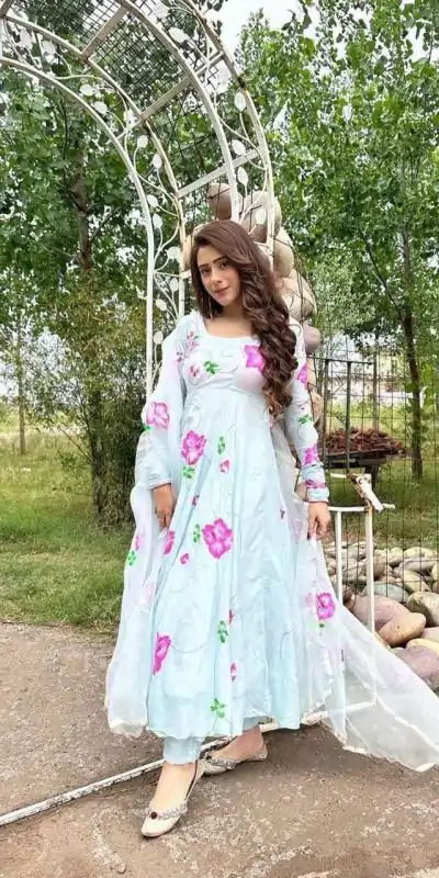 ST 1019 Blue Color Satin Georgette With Digital Print Anarkali Suit Casual, Wedding, Party, Festive, Events Etc. Expected Delivery 4-6 Working Days @1399/- | Anarkali Suits, Bollywood Anarkali, Creative-Anarkali, Designer Anarkali, Embroidered Anarkali, Party Wear Anarkali
