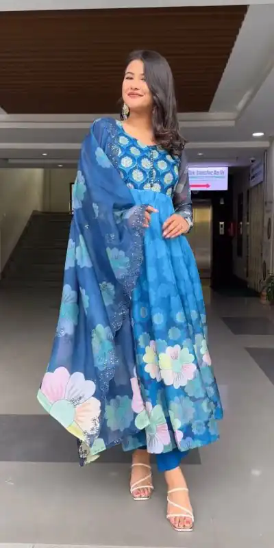 VLM 184 Blue color Tabby Silk Embroidery Digital Print Salwar Suit Casual, Wedding, Party, Festive, Events . Expected Delivery  4-6 Working Days @2099/- | Jump Suits, Salwar suit, Casual Suits, Creative suits, Designer Suits, Palazzo Suits, Party Wear Suits, Patiala Suits, Straight Suits