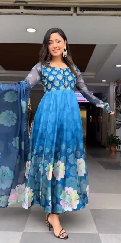 VLM 184 Blue color Tabby Silk Embroidery Digital Print Salwar Suit Casual, Wedding, Party, Festive, Events . Expected Delivery  4-6 Working Days @2099/- | Jump Suits, Salwar suit, Casual Suits, Creative suits, Designer Suits, Palazzo Suits, Party Wear Suits, Patiala Suits, Straight Suits