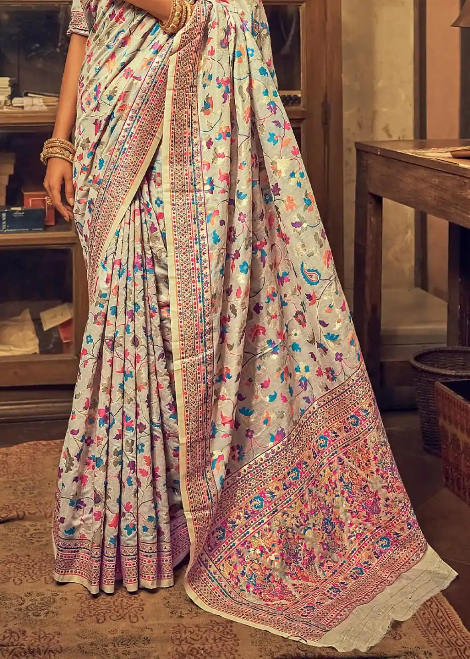 DDF 502 Cream Color Kashmiri Running Thread Zari Work Saree Casual, Party Wear, Events, Festivals Etc. Expected Delivery 4-6 Working Days 2399/- | Designer Sarees, Sarees, Bollywood Sarees, Creative Sarees, Embroidered Sarees, Ethnic Saree, Modern Digital sarees, Party Wear Sarees