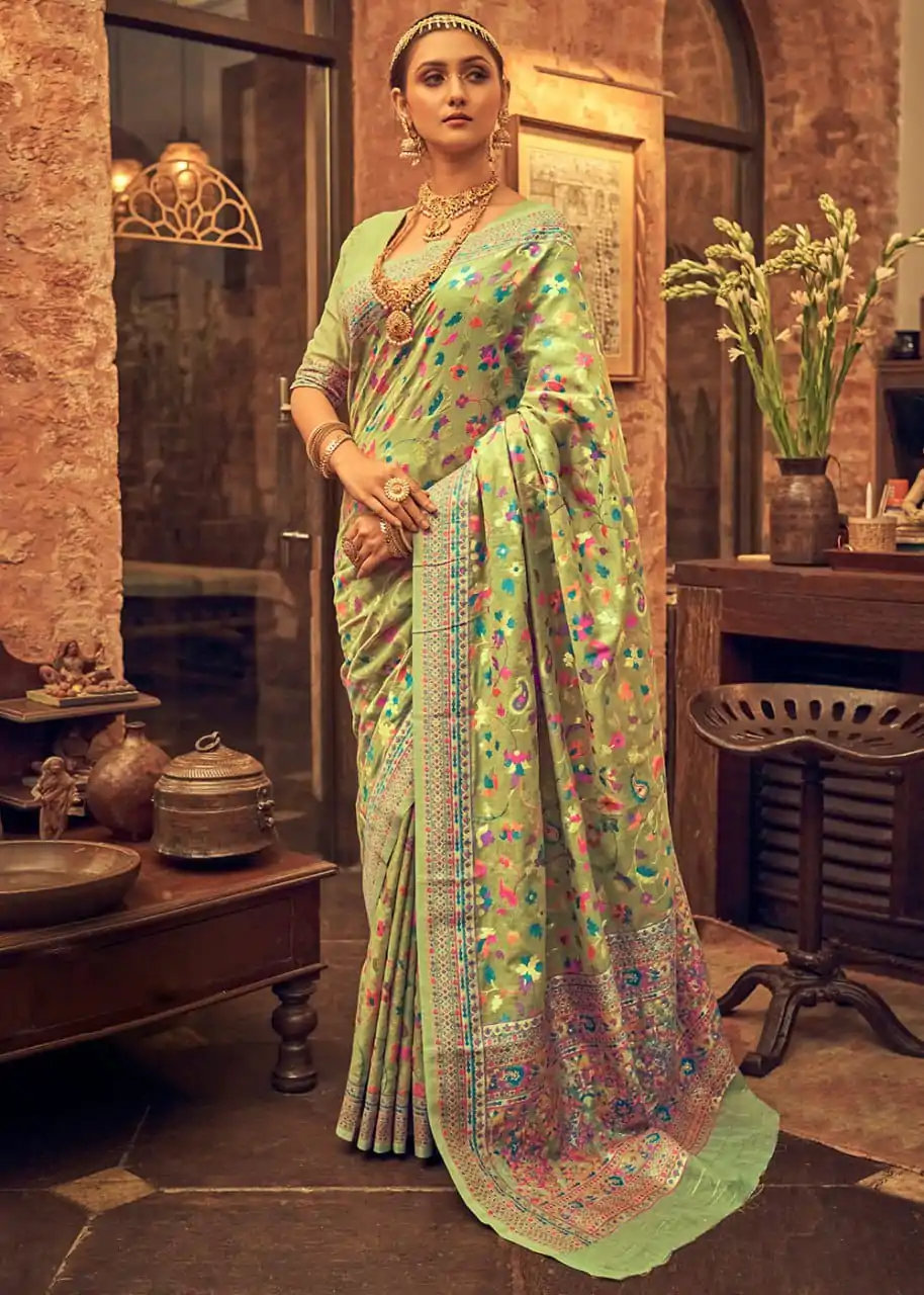 DDF 502 Green Color Kashmiri Running Thread Zari Work Saree Casual, Party Wear, Events, Festivals Etc. Expected Delivery 4-6 Working Days 2399/- | Designer Sarees, Sarees, Bollywood Sarees, Creative Sarees, Embroidered Sarees, Ethnic Saree, Modern Digital sarees, Party Wear Sarees