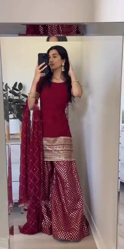 SRK 5164 Maroon Color Georgette Embroidery Sequence Salwar Suit Wedding, Party, Festive, Events Expected Delivery 4-6 Working Days @ 2199/- | Salwar suit, Casual Suits, Creative suits, Designer Suits, Palazzo Suits, Party Wear Suits, Patiala Suits, Straight Suits