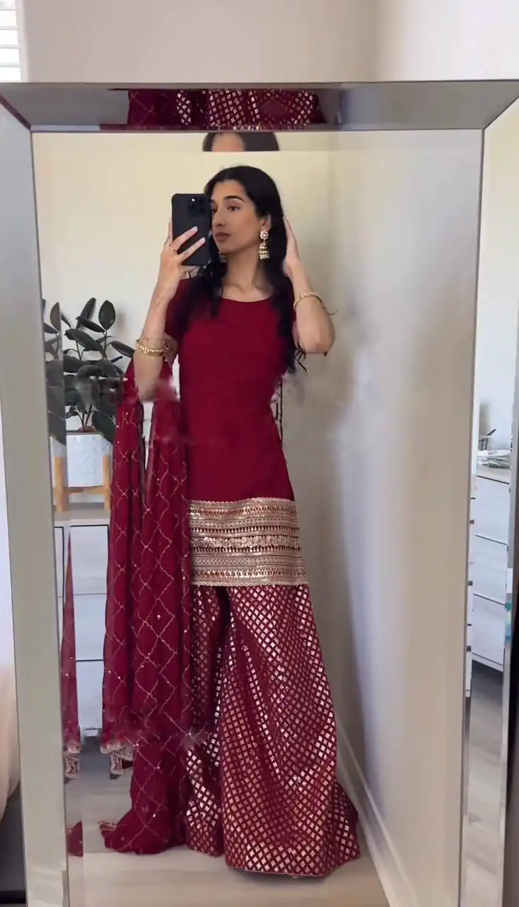 SRK 5164 Maroon Color Georgette Embroidery Sequence Salwar Suit Wedding, Party, Festive, Events Expected Delivery 4-6 Working Days @ 2199/- | Salwar suit, Casual Suits, Creative suits, Designer Suits, Palazzo Suits, Party Wear Suits, Patiala Suits, Straight Suits