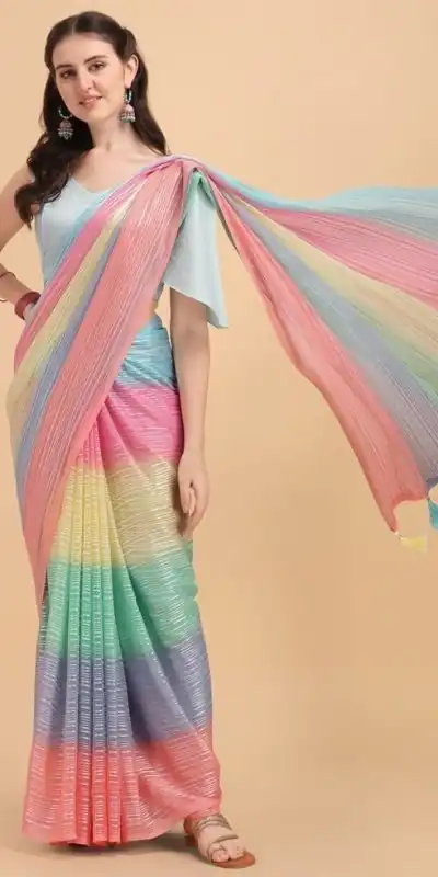 MS 441 Rainbow Color Chiffon Zari All Over Rainbow Shade Saree Casual, Party Wear, Wedding, Events, Etc. Expected Delivery 4-6 Working Days 1499/- | Designer Sarees, Sarees, Bollywood Sarees, Creative Sarees, Embroidered Sarees, Ethnic Saree, Modern Digital sarees, Party Wear Sarees