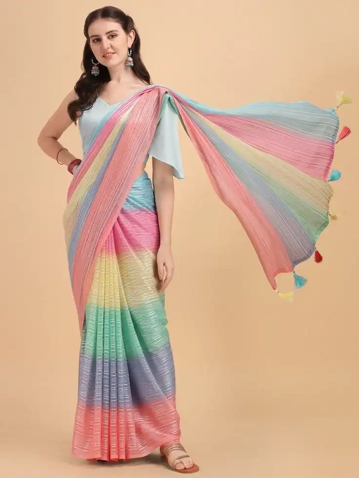 MS 441 Rainbow Color Chiffon Zari All Over Rainbow Shade Saree Casual, Party Wear, Wedding, Events, Etc. Expected Delivery 4-6 Working Days 1499/- | Designer Sarees, Sarees, Bollywood Sarees, Creative Sarees, Embroidered Sarees, Ethnic Saree, Modern Digital sarees, Party Wear Sarees