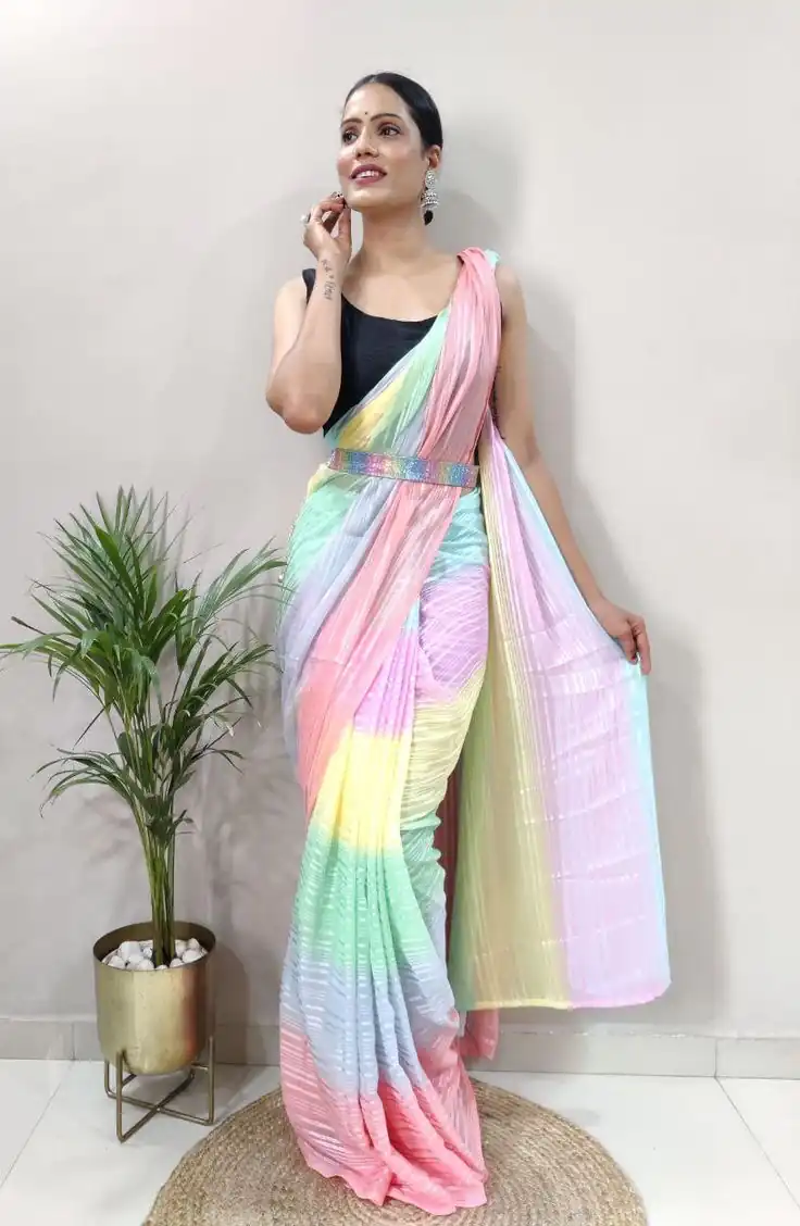 MS 441 Rainbow Color Chiffon Zari All Over Rainbow Shade Saree Casual, Party Wear, Wedding, Events, Etc. Expected Delivery 4-6 Working Days 1499/- | Designer Sarees, Sarees, Bollywood Sarees, Creative Sarees, Embroidered Sarees, Ethnic Saree, Modern Digital sarees, Party Wear Sarees