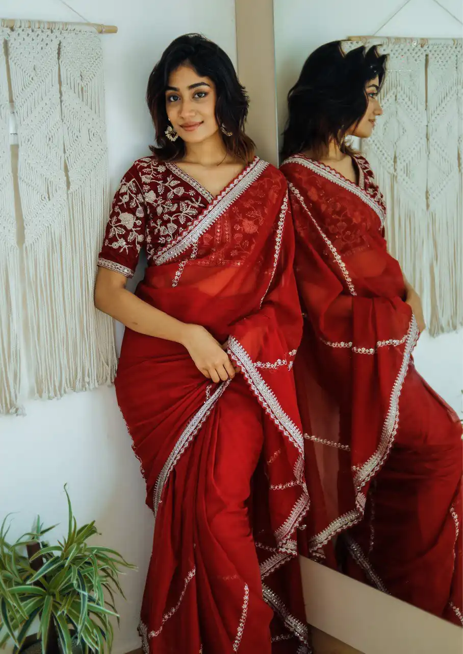  AC CADBURY Red Color Pure Soft Organza Zari Sequence Saree Casual, Wedding, Festive, Events Expected Delivery 4-6 Working Days @1949/- | Designer Sarees, Sarees, Bollywood Sarees, Creative Sarees, Embroidered Sarees, Ethnic Saree, Modern Digital sarees, Party Wear Sarees