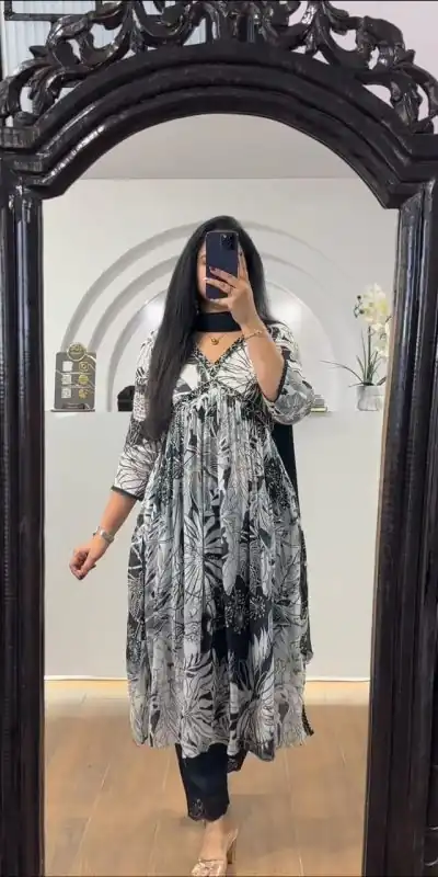 LG 1838 Black Color Chinon Printed And Sequence Embroidery Salwar Suit Casual, Wedding, Festive, Events Expected Delivery 4-6 Working Days @1799/- | Jump Suits, Salwar suit, Casual Suits, Creative suits, Designer Suits, Palazzo Suits, Party Wear Suits, Patiala Suits, Straight Suits