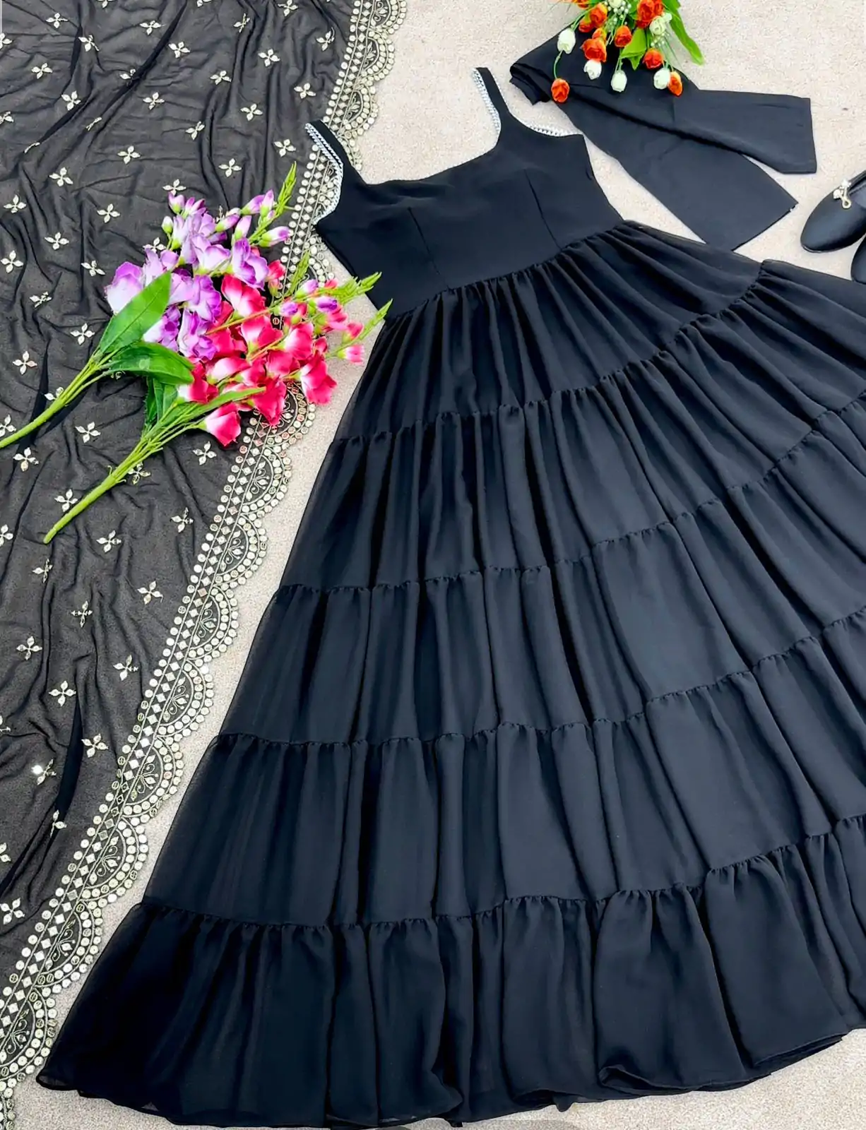 SSR 391 Black Color Chinon Silk Embroidery Sequence Anarkali Suit Wedding, Party, Festive, Events Expected Delivery 4-6 Working Days @ 1849/- Only | Anarkali Suits, Bollywood Anarkali, Creative-Anarkali, Designer Anarkali, Embroidered Anarkali, Party Wear Anarkali, Straight Suits