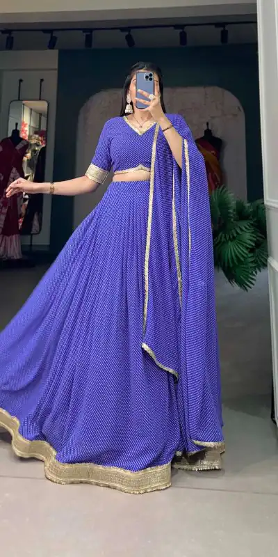 LNB 1212 Blue Color Georgette Print With Lace Border Lehenga Choli Festive Party Wedding, Events etc. Delivery 4-6 Working Days @2149/- | Lehenga, Bollywood Lehenga, Creative Lehenga, Designer Lehenga, Embroidered Lehenga, Party Wear Lehenga