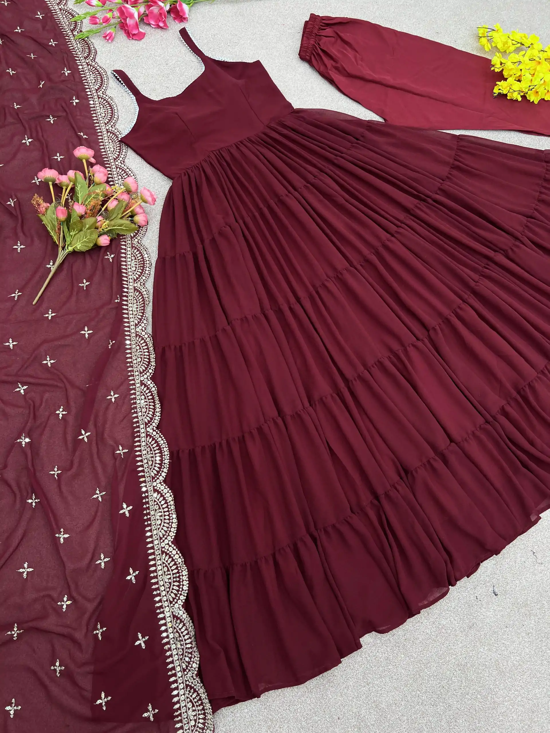 SSR 391 Maroon Color Chinon Silk Embroidery Sequence Anarkali Suit Wedding, Party, Festive, Events Expected Delivery 4-6 Working Days @ 1849/- Only | Anarkali Suits, Bollywood Anarkali, Creative-Anarkali, Designer Anarkali, Embroidered Anarkali, Party Wear Anarkali, Straight Suits