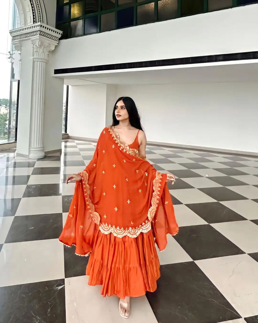 SSR 391 Orange Color Chinon Silk Embroidery Sequence Anarkali Suit Wedding, Party, Festive, Events Expected Delivery 4-6 Working Days @ 1849/- Only | Anarkali Suits, Bollywood Anarkali, Creative-Anarkali, Designer Anarkali, Embroidered Anarkali, Party Wear Anarkali, Straight Suits