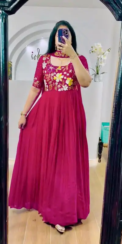 MF 499 Pink Color Faux Georgette Multi-Thread Embroidered Work Anarkali Suit Wedding, Party, Festive, Events Etc. Expected 4-6 Working Days @1599/- | Anarkali Suits, Bollywood Anarkali, Creative-Anarkali, Designer Anarkali, Embroidered Anarkali, Party Wear Anarkali