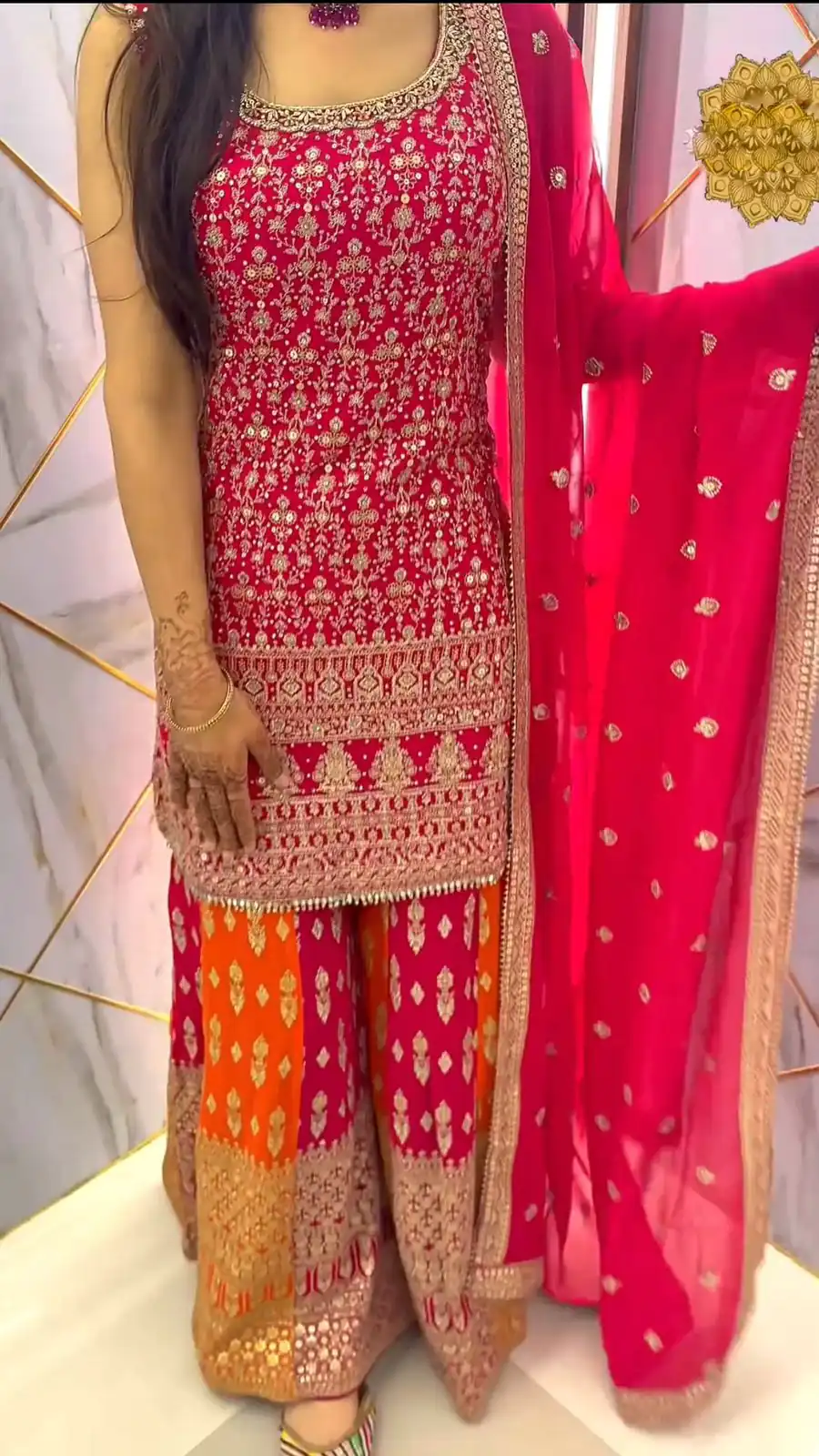 SR 1609 Pink Georgette Embroidery Sequence Rivet Moti Work Sharara Suit Wedding, Party, Festive, Events Etc.   Expected Delivery 4-6 Working Days @2249/- | Jump Suits, Salwar suit, Casual Suits, Creative suits, Designer Suits, Palazzo Suits, Party Wear Suits, Patiala Suits, Straight Suits