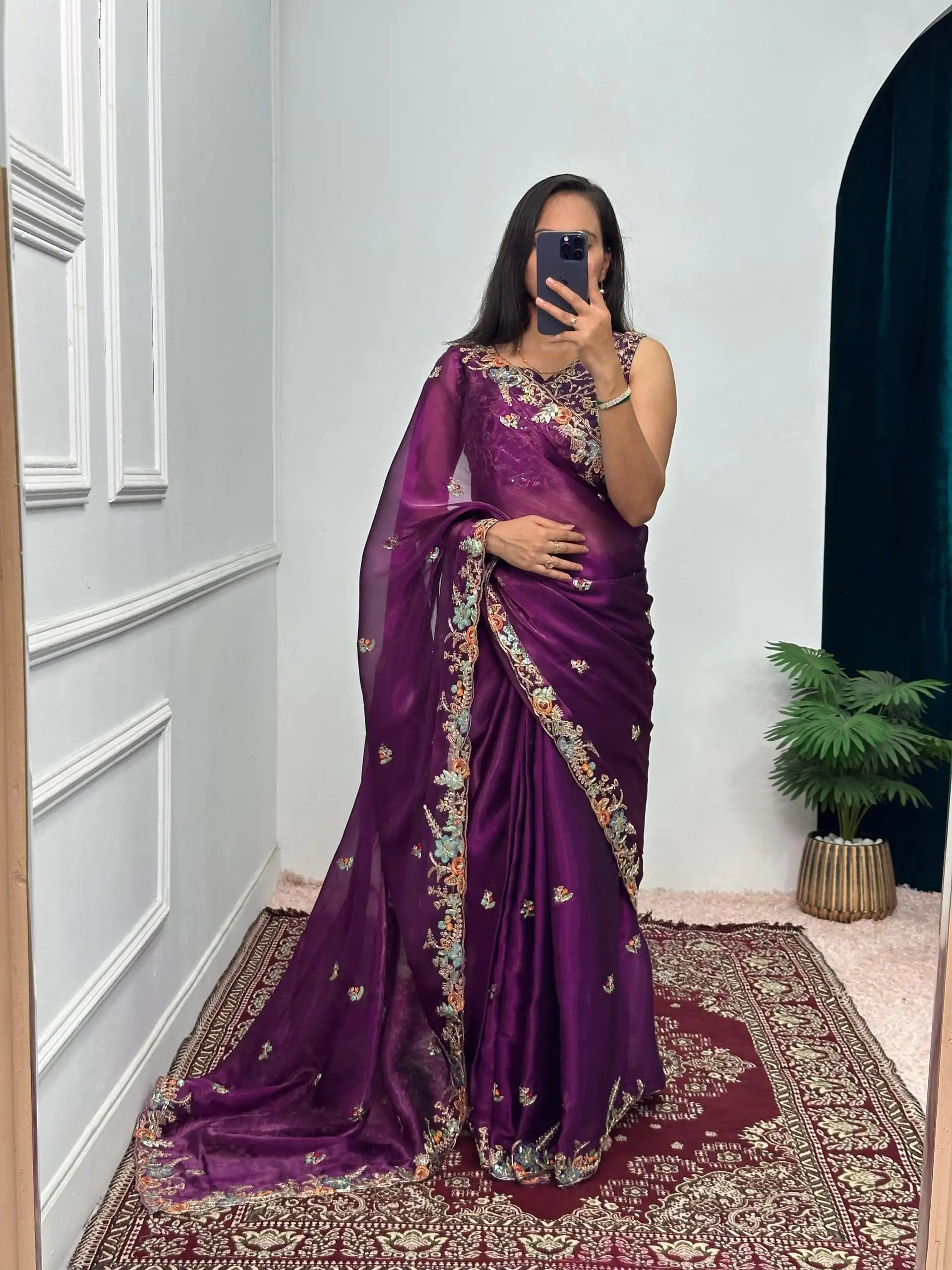 ST 472 Purple Color Burberry With Blooming Embroidery Saree Casual, Wedding, Party, Festive, Events Etc. Expected Delivery 4-6 Working Days @1999/- | Designer Sarees, Sarees, Bollywood Sarees, Creative Sarees, Embroidered Sarees, Ethnic Saree, Modern Digital sarees, Party Wear Sarees
