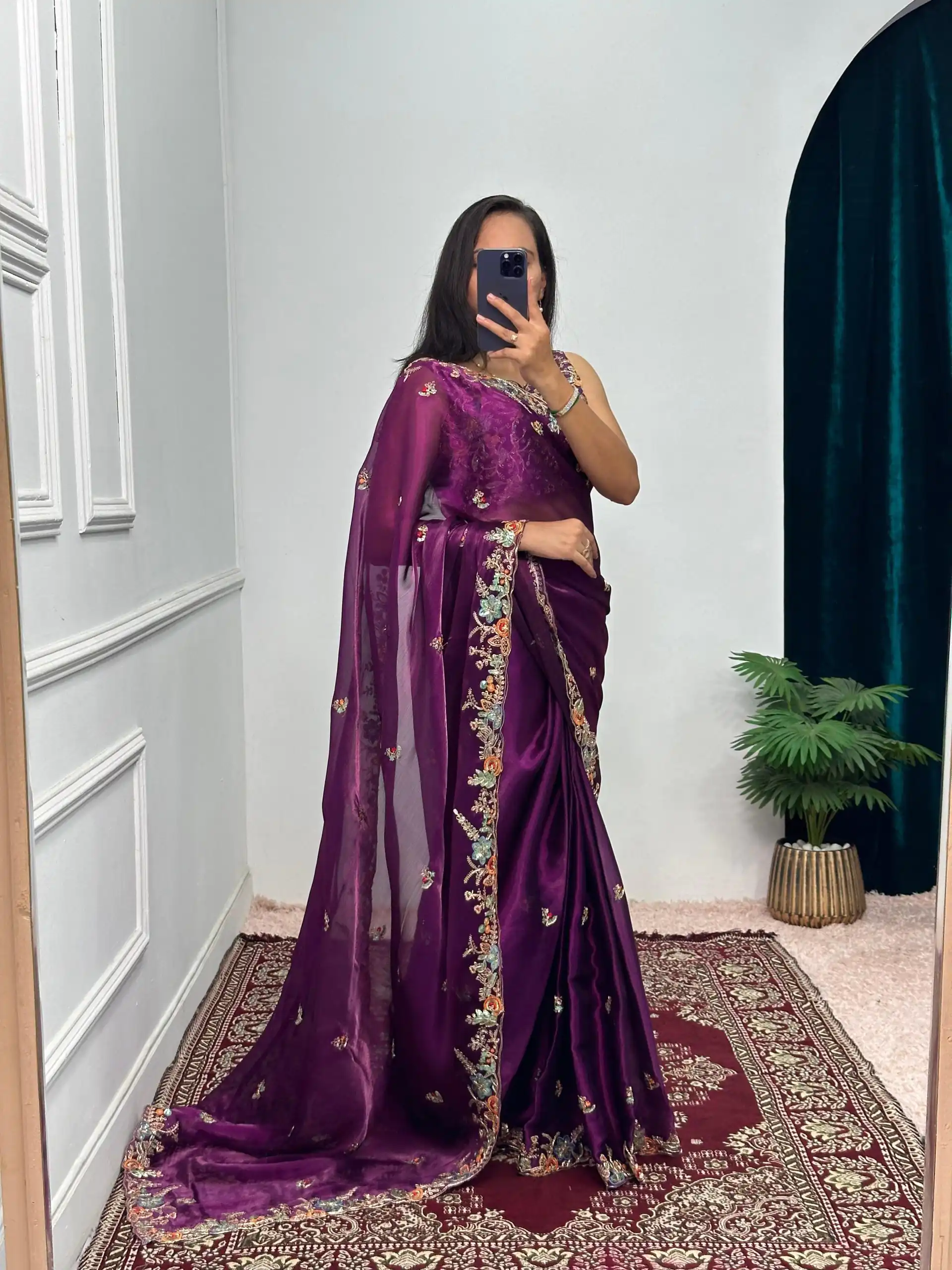 ST 472 Purple Color Burberry With Blooming Embroidery Saree Casual, Wedding, Party, Festive, Events Etc. Expected Delivery 4-6 Working Days @1999/- | Designer Sarees, Sarees, Bollywood Sarees, Creative Sarees, Embroidered Sarees, Ethnic Saree, Modern Digital sarees, Party Wear Sarees
