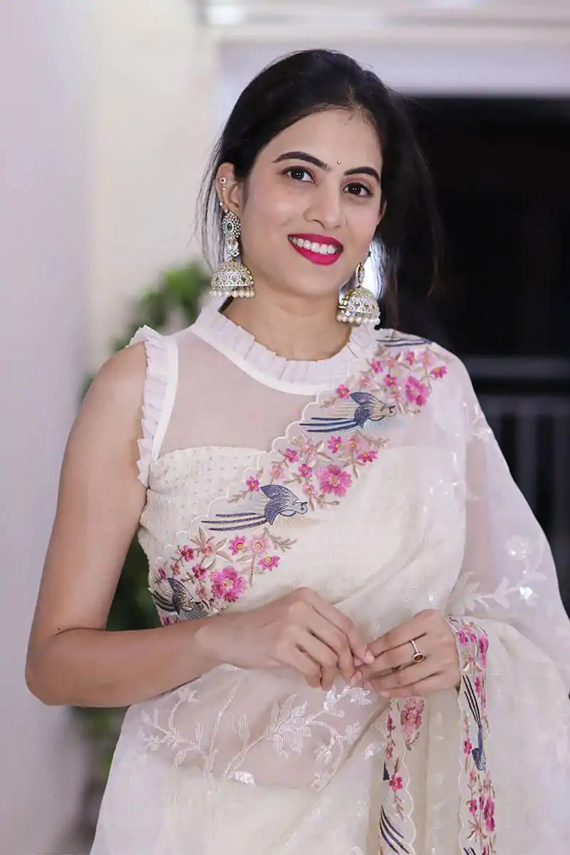 ST 455 White Color Georgette Cotton Thread Embroidery Saree Casual, Wedding, Party, Festive, Events Etc. Expected Delivery 4-6 Working Days @1949/- | Designer Sarees, Sarees, Bollywood Sarees, Creative Sarees, Embroidered Sarees, Ethnic Saree, Modern Digital sarees, Party Wear Sarees