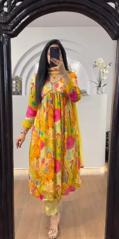 LG 1838 Yellow Color Chinon Printed And Sequence Embroidery Salwar Suit Casual, Wedding, Festive, Events Expected Delivery 4-6 Working Days @1799/- | Jump Suits, Salwar suit, Casual Suits, Creative suits, Designer Suits, Palazzo Suits, Party Wear Suits, Patiala Suits, Straight Suits