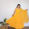 Pretty Yellow Color Chinon Embroidery Sequence Anarkali Suit