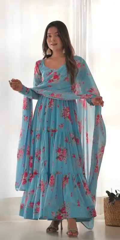 KB 268 Blue color Pure Soft Faux Georgette Floral Printed Anarkali Suit Casual, Wedding, Party, Festive, Events . Expected Delivery 4-6 Working Days @1999 | Anarkali Suits, Bollywood Anarkali, Creative-Anarkali, Designer Anarkali, Embroidered Anarkali, Party Wear Anarkali