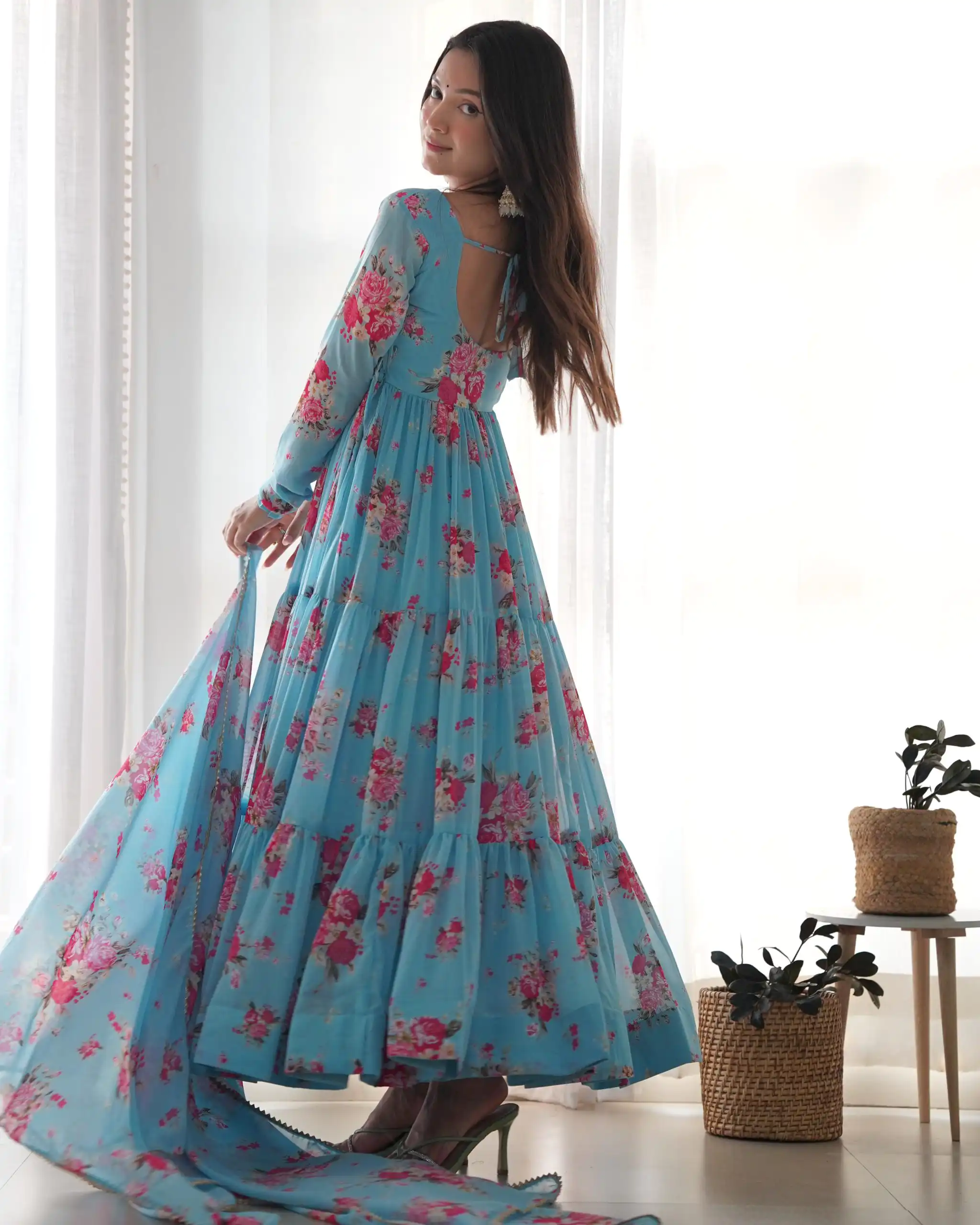 KB 268 Blue color Pure Soft Faux Georgette Floral Printed Anarkali Suit Casual, Wedding, Party, Festive, Events . Expected Delivery  4-6 Working Days @1999 | Anarkali Suits, Bollywood Anarkali, Creative-Anarkali, Designer Anarkali, Embroidered Anarkali, Party Wear Anarkali