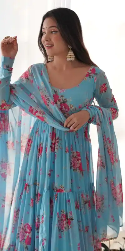 KB 268 Blue color Pure Soft Faux Georgette Floral Printed Anarkali Suit Casual, Wedding, Party, Festive, Events . Expected Delivery 4-6 Working Days @1999 | Anarkali Suits, Bollywood Anarkali, Creative-Anarkali, Designer Anarkali, Embroidered Anarkali, Party Wear Anarkali