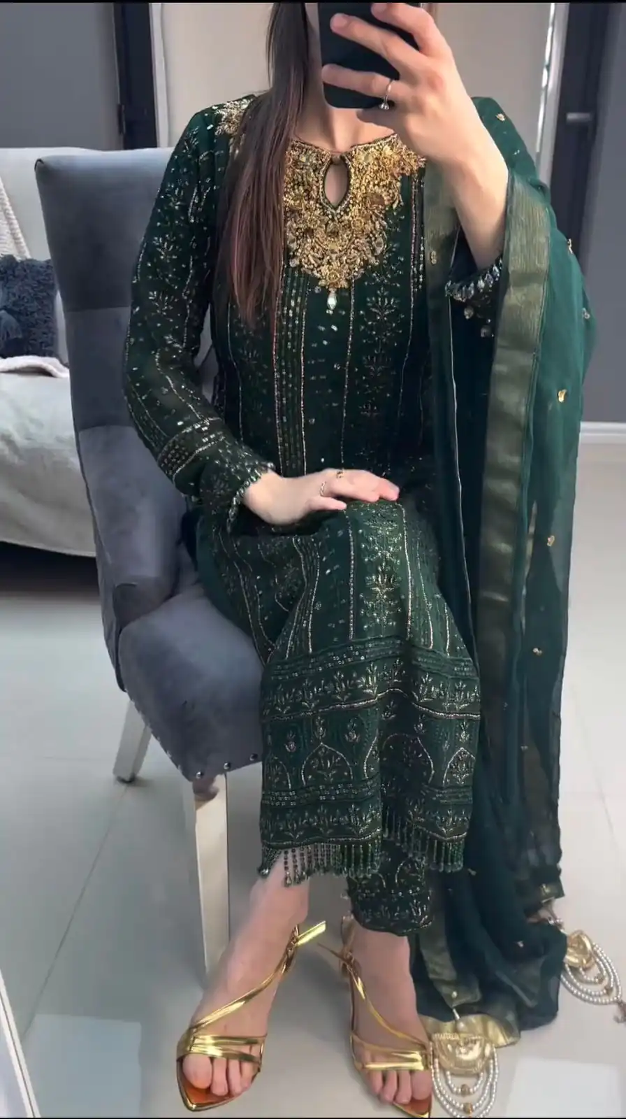 VLM 189 Green Color Georgette Embroidery Real Mirror Salwar Suit Wedding, Party, Festive, Events Expected Delivery 4-6 Working Days @ 2149/- Only | Salwar suit, Casual Suits, Creative suits, Designer Suits, Party Wear Suits, Straight Suits