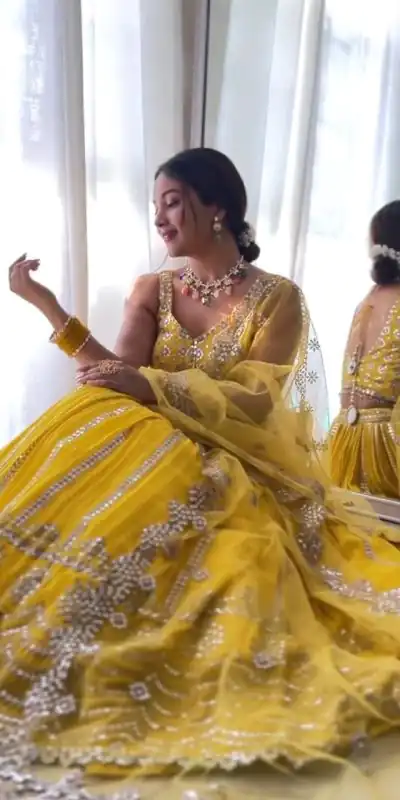 RTC 6368 Yellow Color Georgette Embroidery Sequence Lehenga Choli Wedding, Party, Festive, Events Etc. Expected Delivery 4-6 Working Days @2049/- | Lehenga, Bollywood Lehenga, Creative Lehenga, Designer Lehenga, Embroidered Lehenga, Party Wear Lehenga