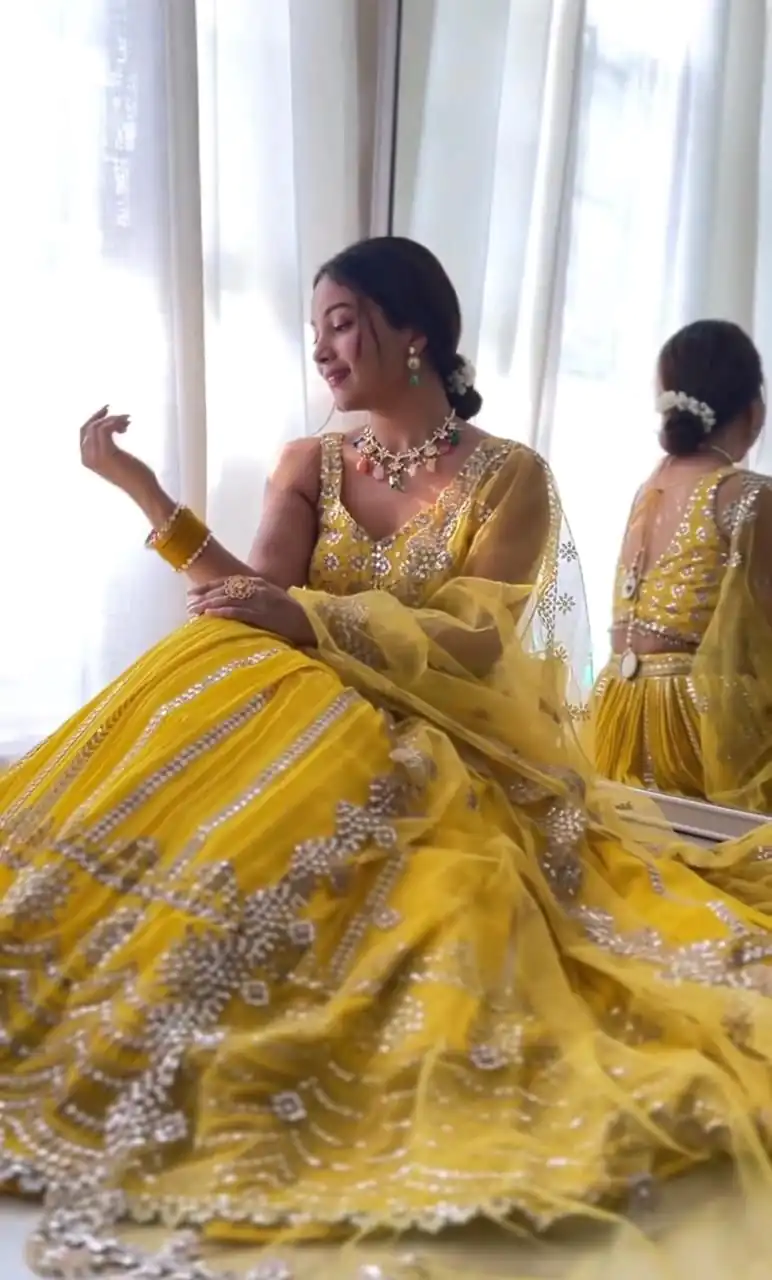 RTC 6368 Yellow Color Georgette Embroidery Sequence Lehenga Choli Wedding, Party, Festive, Events Etc. Expected Delivery 4-6 Working Days @2049/- | Lehenga, Bollywood Lehenga, Creative Lehenga, Designer Lehenga, Embroidered Lehenga, Party Wear Lehenga